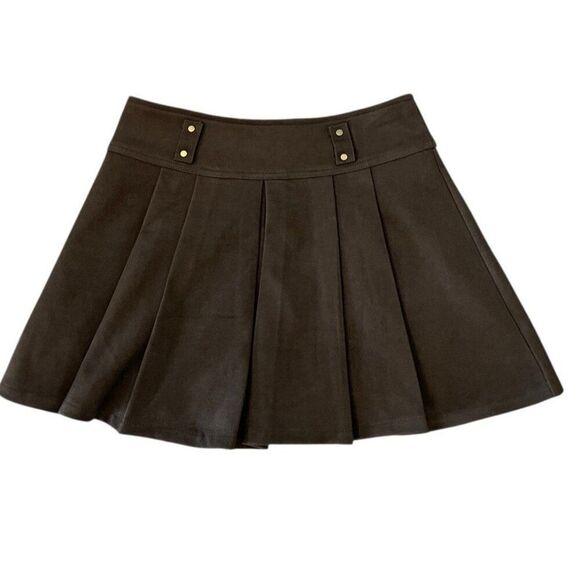 Commense Small Brown Pleated Skort Mini Skirt Belt Loops Zips Fashion Fun NWT - Picture 1 of 4
